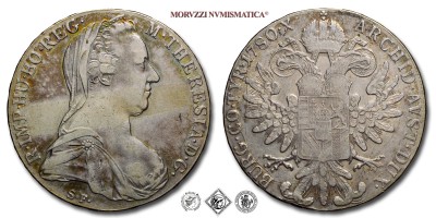 Austria, MARIA TERESA, TALLERO RICONIO, 1780, Zecca di Vienna, ARGENTO, mBB, (KM T1) / Silbertaler von Maria Theresia von Österreich (Maria Theresa of Austria Silver Thaler - World coins - monete mondiali europee austriache d'argento - moneta mondiale europea austriaca - talleri da collezione) | Moruzzi Numismatica