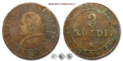 Stato Pontificio, PIO IX, Mastai Ferretti, SOLDI 2, 1867 ANN XXI, Zecca di Roma, RAME, MB, (Pagani 599) / monete papali pontificie (moneta papale pontificia da collezione - 10 CENTESIMI) | Moruzzi Numismatica