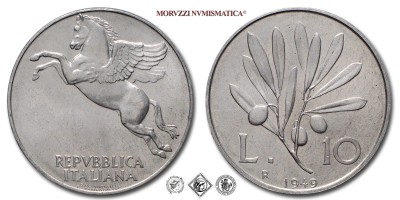 Repubblica Italiana, LIRE 10, Olivo, 1949, Zecca di Roma, ITALMA, FDC, (Pagani 2304) / monete italiane moderne (moneta italiana moderna da collezione) | Moruzzi Numismatica