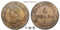 Stato Pontificio, PIO IX, Mastai Ferretti, SOLDI 4, 1868 ANN XXIII, Zecca di Roma, RAME, qSPL, (Pagani 594) / monete papali da collezione (monete pontificie - moneta papale da 20 CENTESIMI) | Moruzzi Numismatica